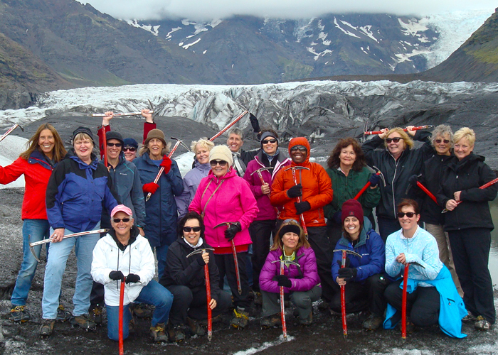 women travelers on iceland glacier