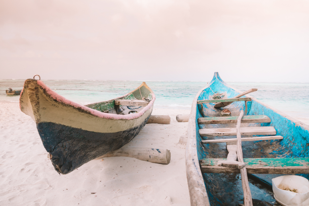 Boats on beach san blas island