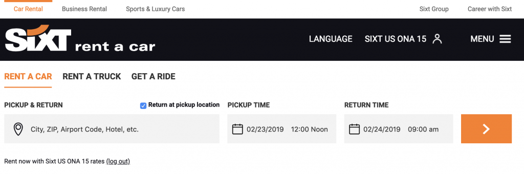 Sixt car rental booking site