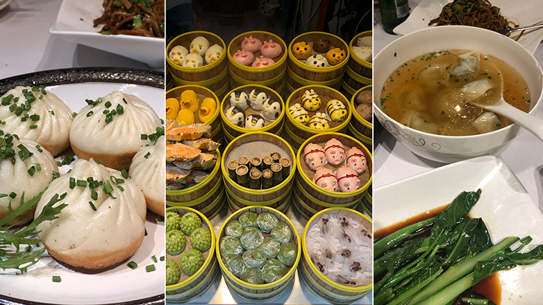 Sheng xian bao and other dumplings shaped like animals at tianzifang market in shanghai, china.