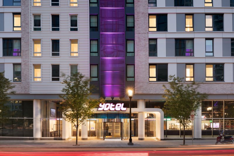 exterior view of hotel yotel in boston seaport neighborhood