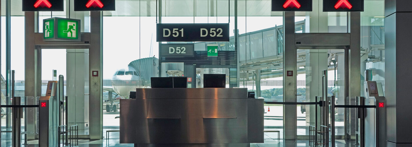 gate closed in airport terminal.