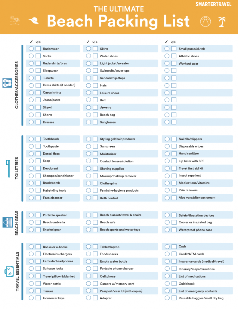 Free Printable Packing List For Beach Vacation Printable Blog