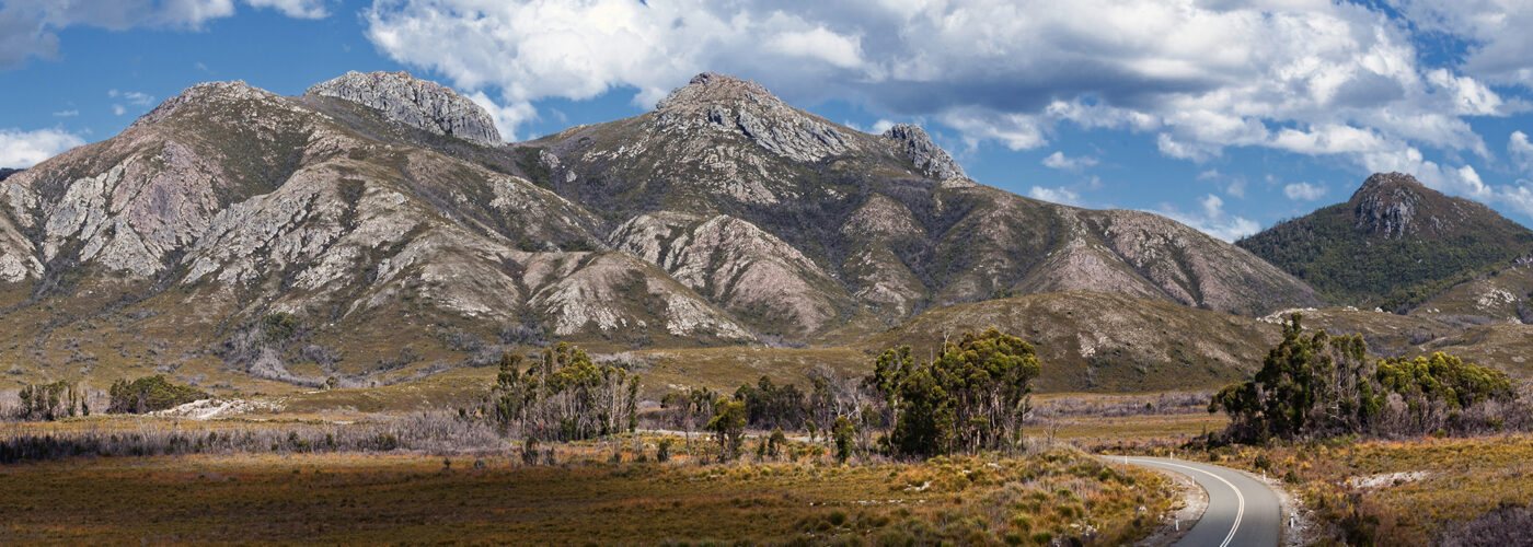 tasmania road and mountains.