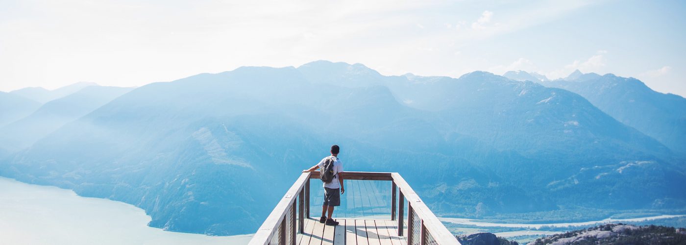 hiker with mountain view