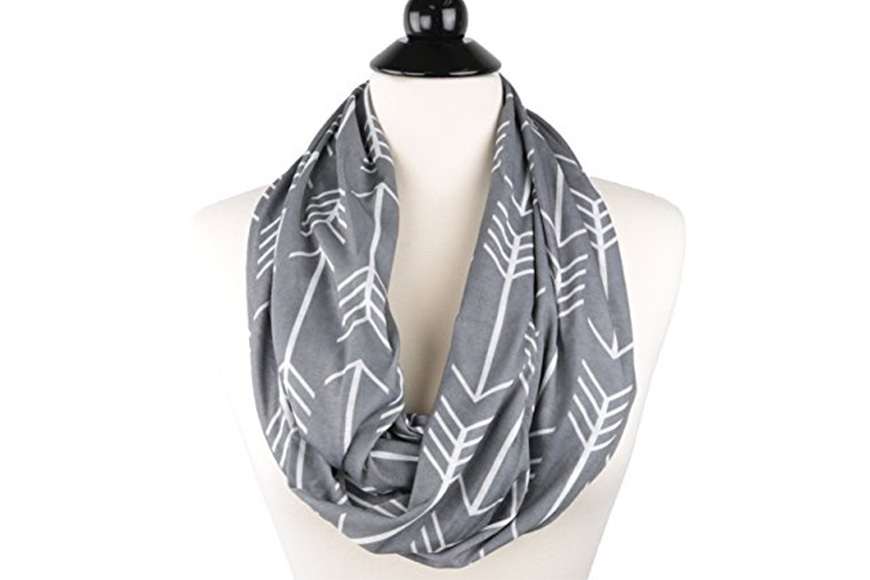 Pop fashion women's arrow patterned infinity scarf with zipper pocket