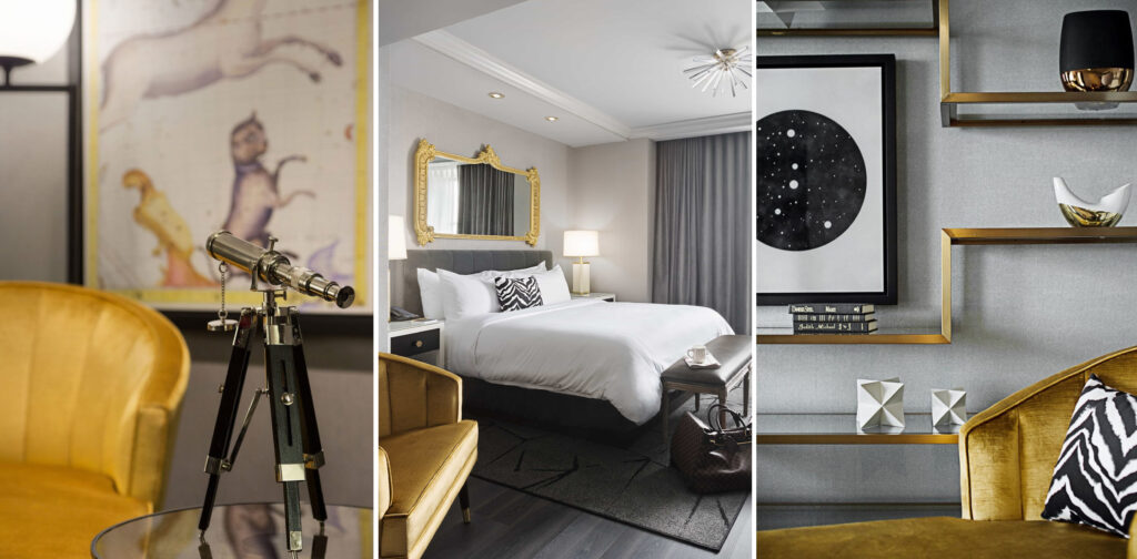 Different angles of a guest room at Hotel LeVeque