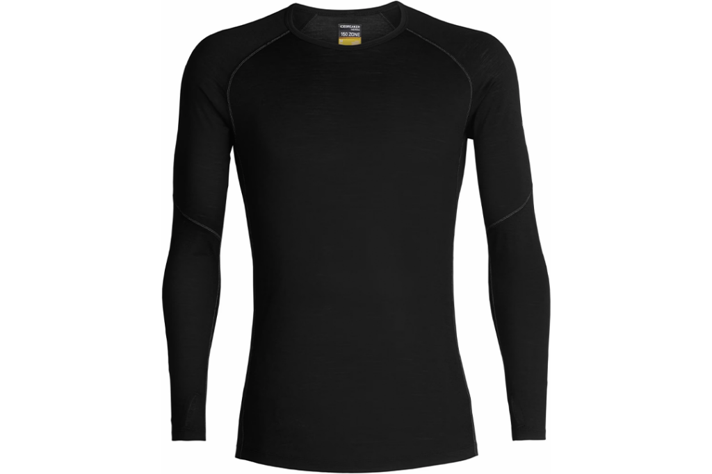 Black Icebreaker BodyfitZone Merino 150 Zone Long-Sleeve Crewe Thermal Top - Men's on white background