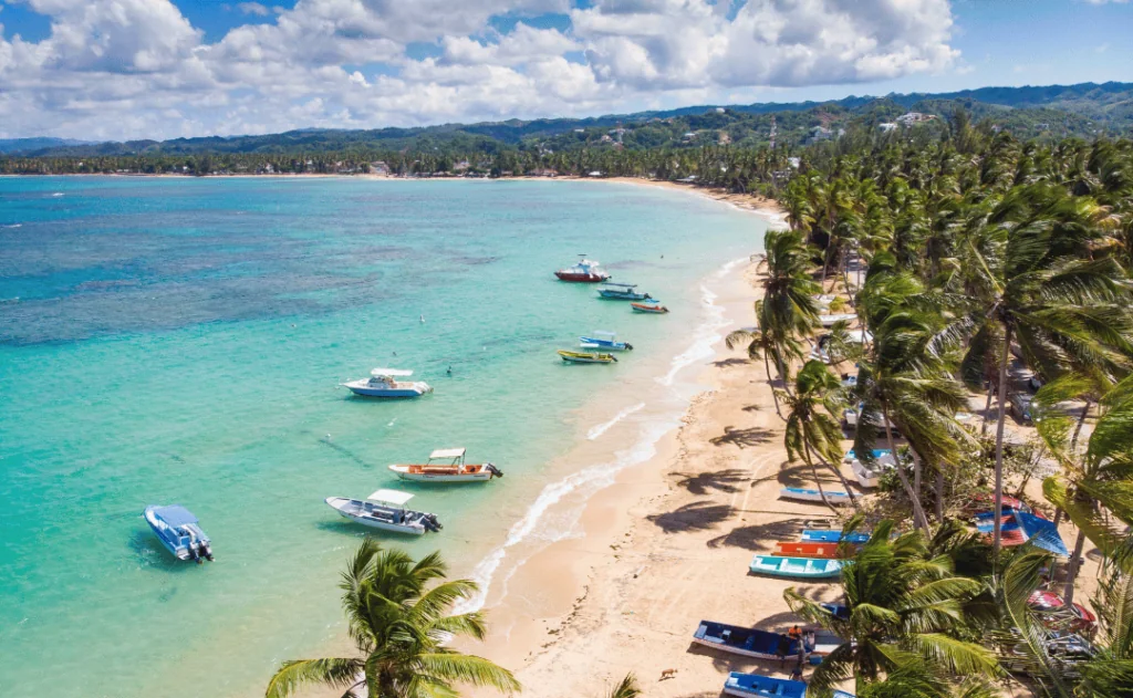 Aerial drone panoramic view of the paradise beach in the Dominican Republic