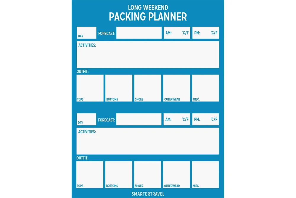 Long Weekend Prep Planner by SmarterTravel